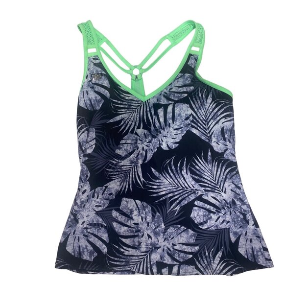 ZeroXposur Womens Tankini Top XL Tropical Leaf Print Light Support Stretch - Picture 1 of 12